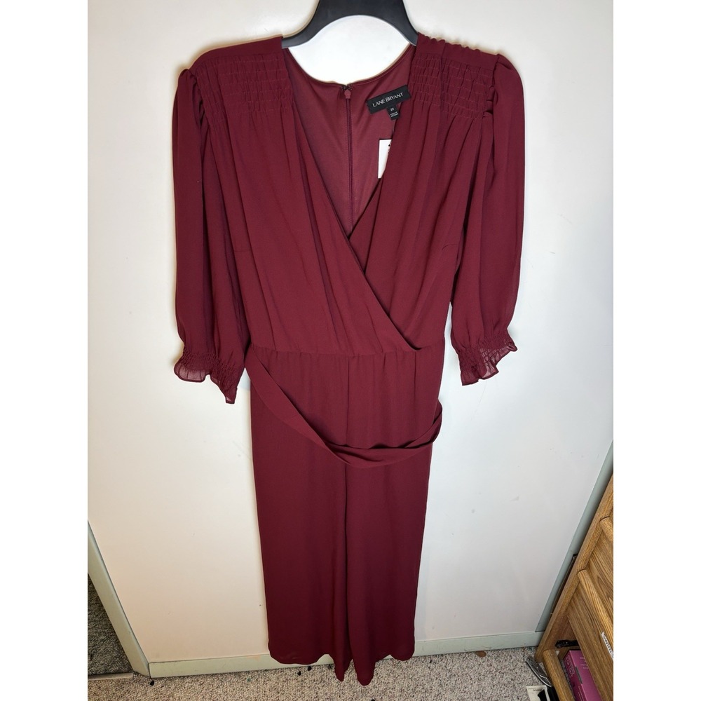 Lane Bryant Womens Red Short Sleeve Round Neck One-Piece Jumpsuit Size 22